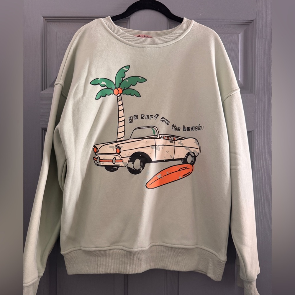 Graphic Sweatshirt with Car and Palm Tree Design